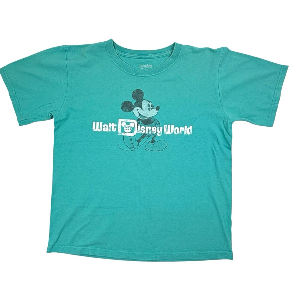 Walt Disney World Retro VTG Look Cotton Tee Teal Mickey Mouse Kids L Womens S